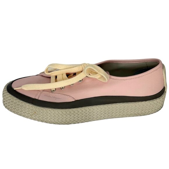 $780 Ferragamo pink leather lace up sneakers size 10 / eu 40